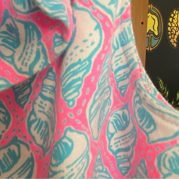 Lilly Pulitzer Pink Blue Seashell Print One Shoulder Ruffle Shorts Terry Romper - Picture 9 of 13
